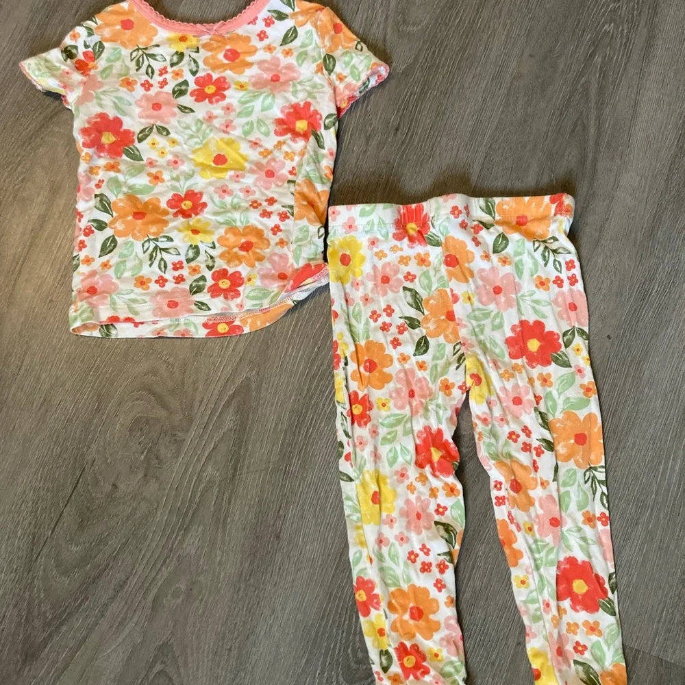 Bamboo Little Me Floral Pajama Set - Orange and Pink - Picture 1 of 2